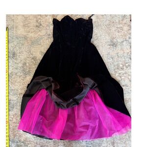 Patra Vintage black burgundy Velvet Strapless Gown Pink Crinoline Dress USA Made